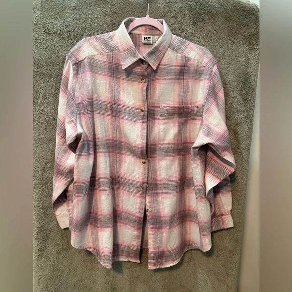 Basic Editions Pink Plaid Button Down Shirt - Picture 1 of 3